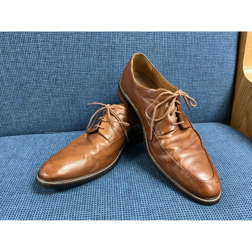 Cole Haan Mens British Tan Leather Apron Toe Derby Shoes Size 11 M C11011